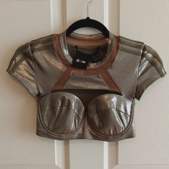 Adidas Ivy Park  | Metallic Olive Green Swim Top with Cut Out & Open Mes… - Picture 3 of 14